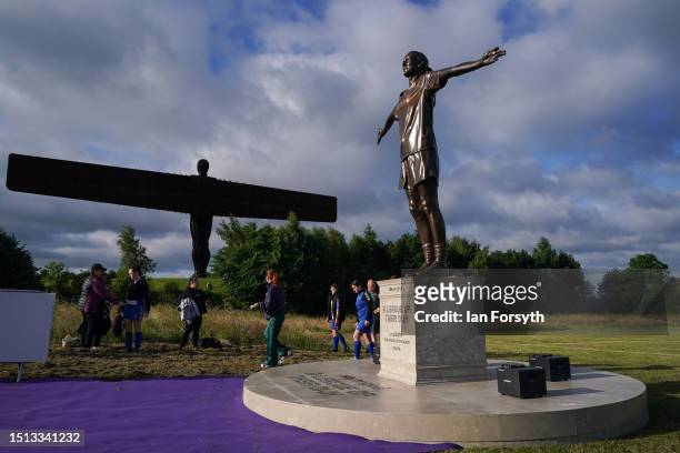 Metre statue representing former England footballer Jill Scott after it was unveiled in her honour as she was named as the next team captain during...