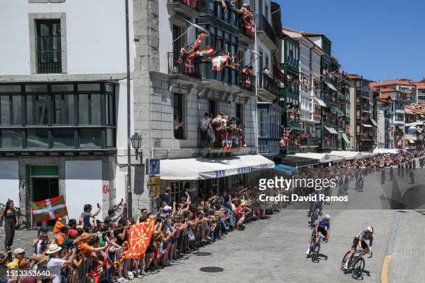 General view of Christopher Juul-Jensen of Denmark and Team Jayco-AlUla, Silvan Dillier of Switzerland and Team Alpecin-Deceuninck, Quinn Simmons of...