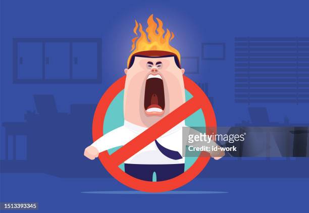no angry businessman warning sign - cross fire stock illustrations