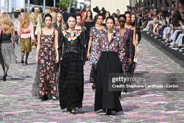 Models walk the runway during the Chanel Haute Couture Fall/Winter 2023/2024 show as part of Paris Fashion Week on July 04, 2023 in Paris, France.