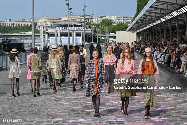 Models walk the runway during the Chanel Haute Couture Fall/Winter 2023/2024 show as part of Paris Fashion Week on July 04, 2023 in Paris, France.