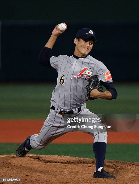Shintaro Fujinami of Japan pitchs in the seventh inning during the 18U Baseball World Championship match between Japan and South Korea at Mokdong...