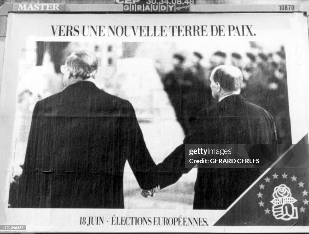 European Elections poster features the 1984 Verdun photo of French