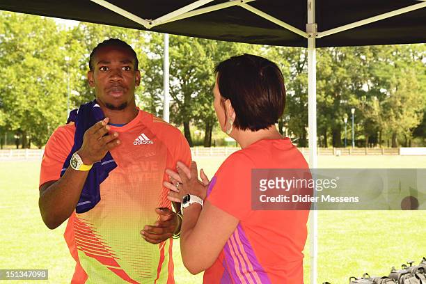 Yohan Blake of Jamaica trains with the kids at the Adidas Kids Clinic at the stadium De Drie Fonteinen as part of the IAAF Golden League Memorial Van...