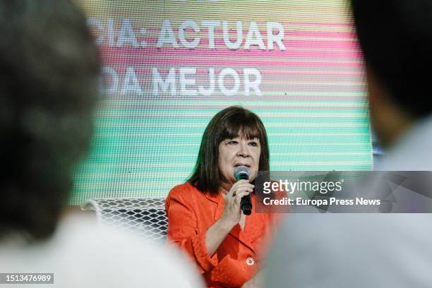 The first vice president of the Senate and president of the PSOE, Cristina Narbona, speaks during an electoral debate organized by the Poletika...