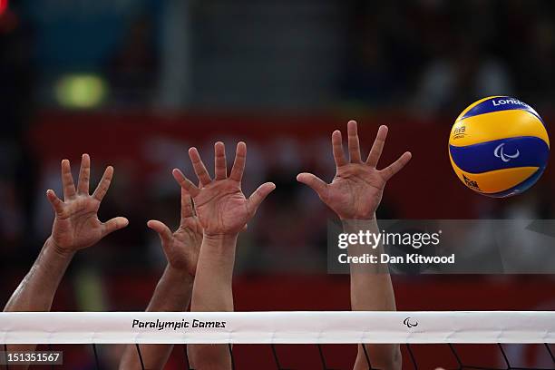 China play Egypt in the men's Sitting Volleyball 5-8 Clasification match on day 8 of the London 2012 Paralympic Games at ExCel on September 6, 2012...