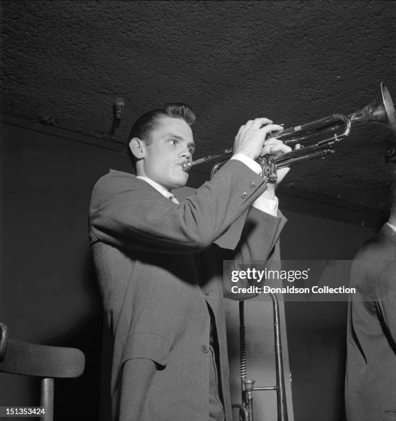 Jazz trumpeter Chet Baker performs in a nightclub circa 1952 in New York City, New York.