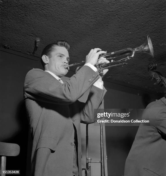 Jazz trumpeter Chet Baker performs in a nightclub circa 1952 in New York City, New York.