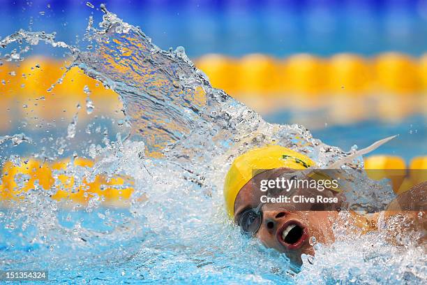 Jacqueline Freney of Australia competes in the Women's 400m Freestyle - S7 final on day 8 of the London 2012 Paralympic Games at Aquatics Centre on...