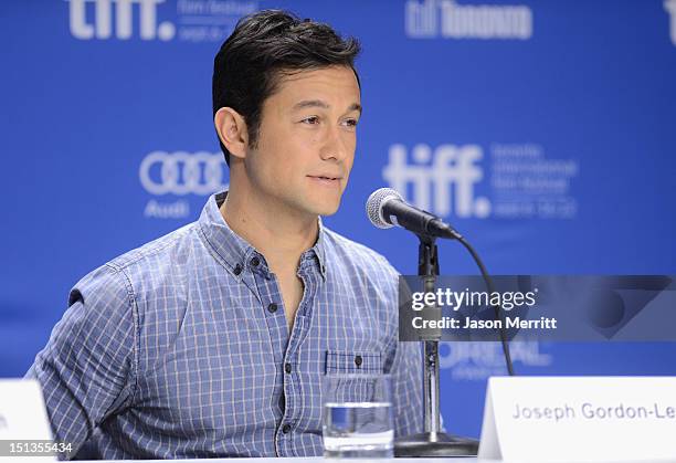 Actor/Producer Joseph Gordon-Levitt speaks onstage at the "Looper" press conference during the 2012 Toronto International Film Festival at TIFF Bell...