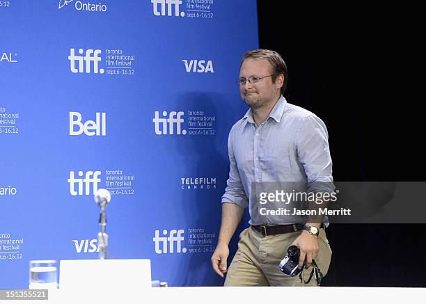 Director Rian Johnson speaks onstage at the "Looper" press conference during the 2012 Toronto International Film Festival at TIFF Bell Lightbox on...