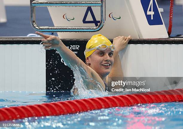 Jacqueline Freney of Australia becomes Australia's most succesful Paralympian by winning her seventh gold medal in the Women's 400m Freestyle - S7,...