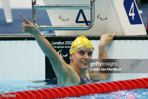 Jacqueline Freney of Australia becomes Australia's most succesful Paralympian by winning her seventh gold medal in the Women's 400m Freestyle - S7,...