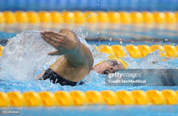 Jacqueline Freney of Australia becomes Australia's most succesful Paralympian by winning her seventh gold medal in the Women's 400m Freestyle - S7,...