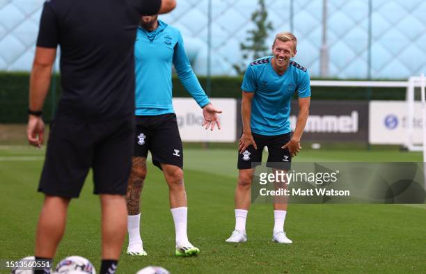 James Ward-Prowse during a Southampton FC pre season training session at the Staplewood Campus on July 03, 2023 in Southampton, England.