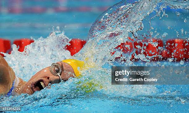 Jacqueline Freney of Australia competes in the Women's 400m Freestyle - S7 final on day 8 of the London 2012 Paralympic Games at Aquatics Centre on...