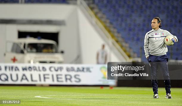 Italy head coach Cesare Prandelli during a training session ahead of their FIFA World Cup Brazil 2014 qualifier against Bulgaria at Vasil Levski...