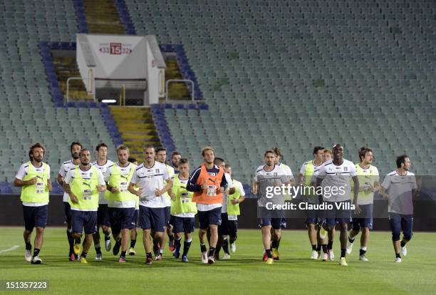 Italy players during a training session ahead of their FIFA World Cup Brazil 2014 qualifier against Bulgaria at Vasil Levski National Stadium on...