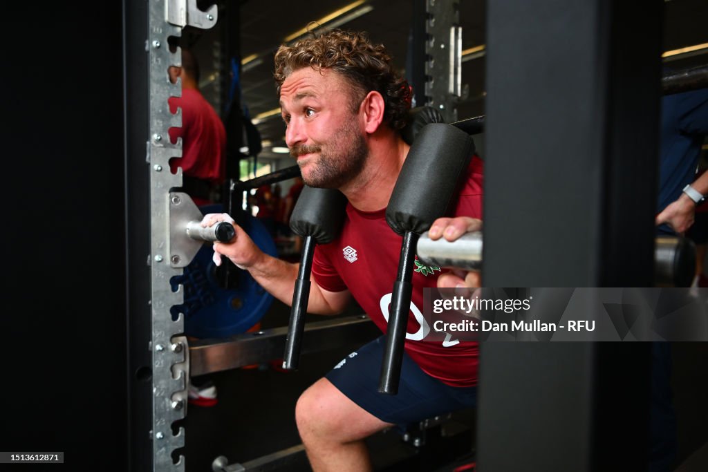 Stuart England. The Rack Will Stuart of England exercises during a gym session at The Lensbury ...