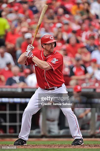 Scott Rolen of the Cincinnati Reds bats against the Philadelphia Phillies at Great American Ball Park on September 3, 2012 in Cincinnati, Ohio.