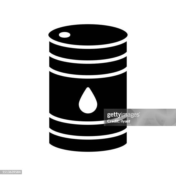 oil barrel black line & fill vector icon - oil drum stock illustrations