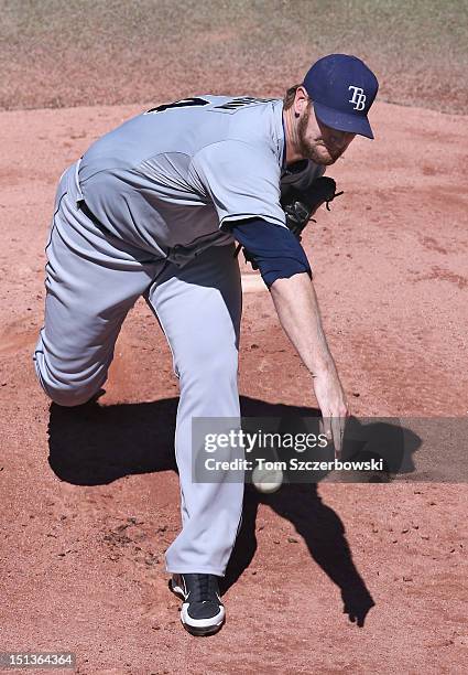 Jeff Niemann of the Tampa Bay Rays delivers a pitch during MLB game action against the Toronto Blue Jays on September 1, 2012 at Rogers Centre in...