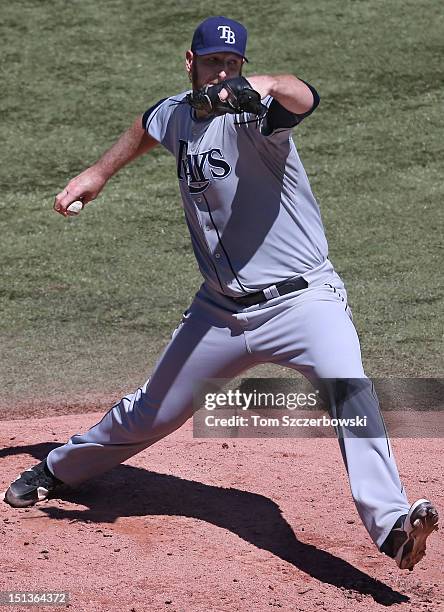 Jeff Niemann of the Tampa Bay Rays delivers a pitch during MLB game action against the Toronto Blue Jays on September 1, 2012 at Rogers Centre in...