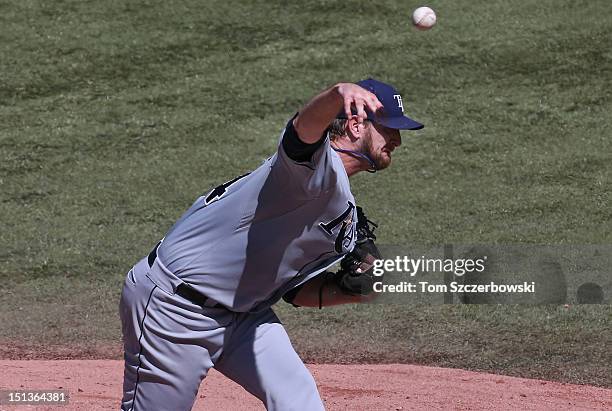 Jeff Niemann of the Tampa Bay Rays delivers a pitch during MLB game action against the Toronto Blue Jays on September 1, 2012 at Rogers Centre in...