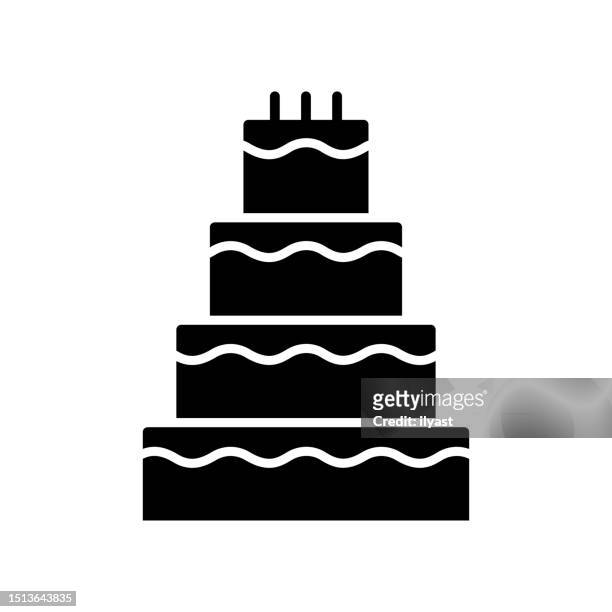 stockillustraties, clipart, cartoons en iconen met wedding cake black line & fill vector icon - making a cake