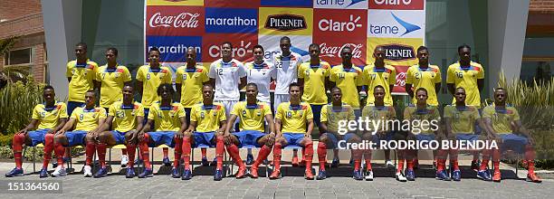 The Ecuadorean national football team poses for the official picture, in Quito on September 6, 2012. : Fricson Erazo, Antonio Valencia, Michael...