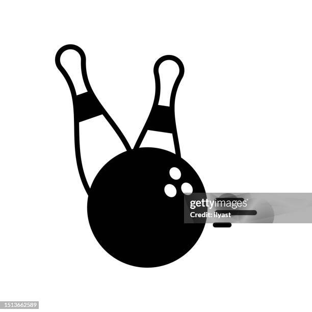 bowling black line & fill vector icon - bowling pins knocked down stock illustrations