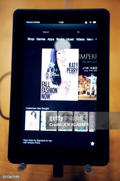 The new 7-inch new tablet Kindle Fire HD Family introduced by Jeff Bezos CEO of AMAZON during the AMAZON press conference on September 06, 2012 in...