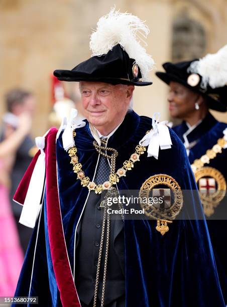 Chris Patten, Baron Patten of Barnes attends The Order of The Garter service at St George's Chapel, Windsor Castle on June 19, 2023 in Windsor,...