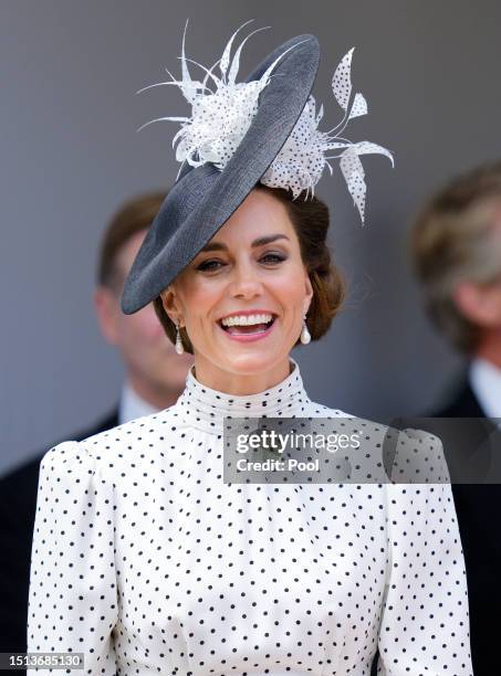 Catherine, Princess of Wales attends The Order of The Garter service at St George's Chapel, Windsor Castle on June 19, 2023 in Windsor, England. The...