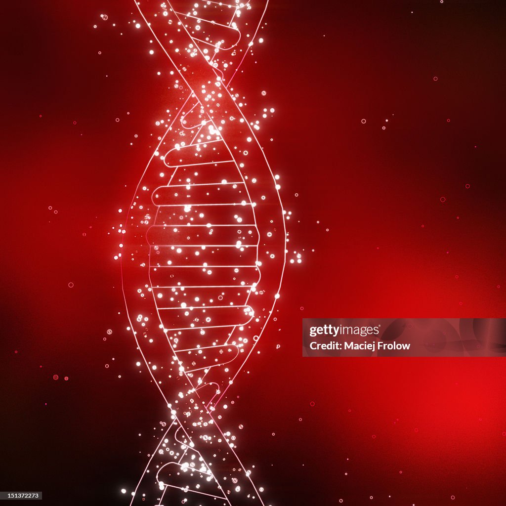 Dna Tree Red Red Dna Chain With Glowing Particles Around High-Res Vector Graphic ...