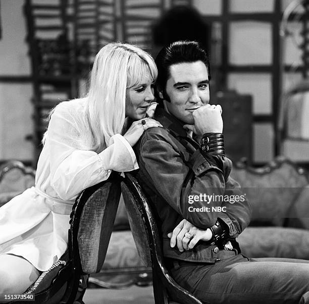 Pictured: Susan Henning as Blonde Girl, Elvis Presley during his '68 Comeback Special on NBC --