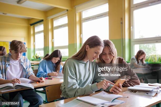 high school students during lesson in the classroom - high school building stock pictures, royalty-free photos & images