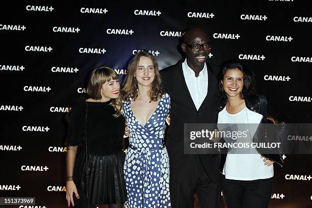 French TV hosts of "La Matinale" TV show Aude Pepin, Julia Molkhou, Sylvere Henry-Cisse and Apolline de Malherbe pose as they attend the French TV...