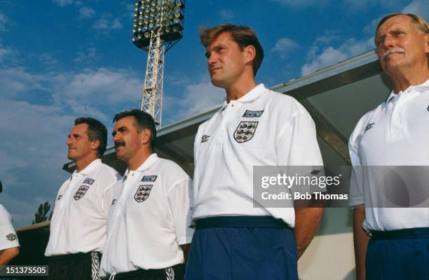 England coach Glen Hoddle with his staff at a World Cup Europe Qualifying Round Group 2 match against Moldova, Kishinev, Moldova, 1st September 1996....