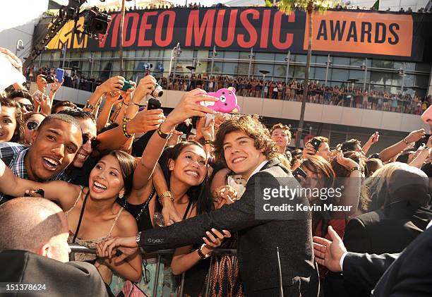 Harry Styles of One Direction arrives at the 2012 MTV Video Music Awards at Staples Center on September 6, 2012 in Los Angeles, California.