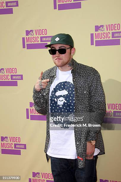 Rapper Mac Miller arrives at the 2012 MTV Video Music Awards at Staples Center on September 6, 2012 in Los Angeles, California.