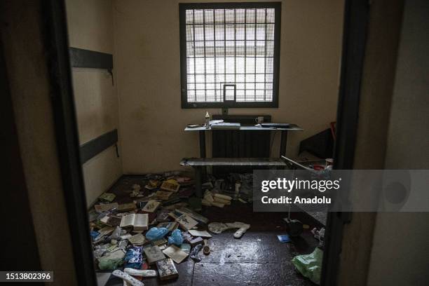 View of damage at a police station where the detainees allegedly tortured and ill-treated by the Russian forces in Kherson city center during a press...