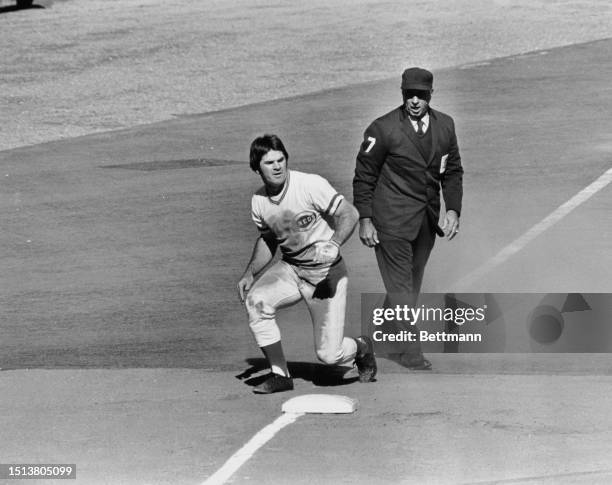 Pete Rose during a game between Cincinnati Reds and the Pittsburgh Pirates, United States, 10th October 1972.