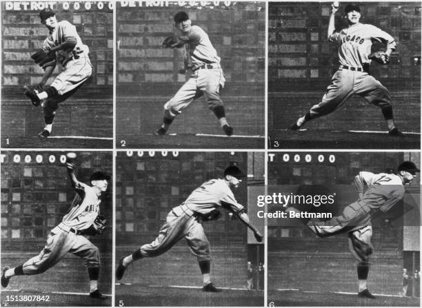 Chicago Cub's Lon Warneke throws against the Detroit Tigers during the 1935 World Series tournament, Detroit, Michigan, United States, 2nd October...