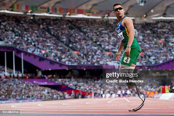 Alan Fonteles of Brazil competes in the Men's 100m - T44 heat 1 on day 7 of the London 2012 Paralympic Games at Olympic Stadium on September 5, 2012...