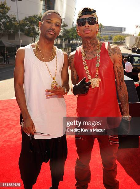 Big Sean and Tyga arrive at the 2012 MTV Video Music Awards at Staples Center on September 6, 2012 in Los Angeles, California.