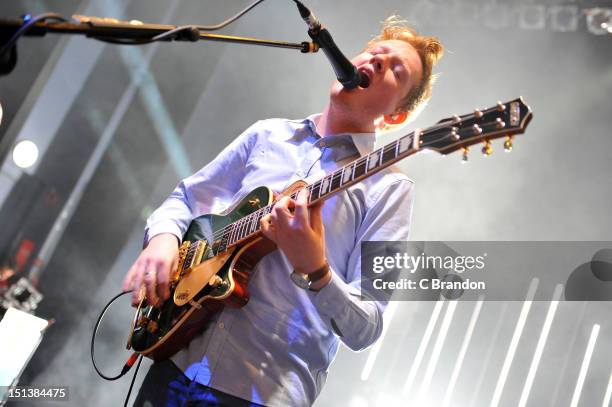 Alex Trimble of Two Door Cinema Club performs on stage at Shepherds Bush Empire on September 6, 2012 in London, United Kingdom.