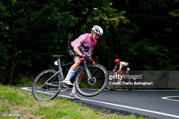 Annemiek Van Vleuten of The Netherlands and Movistar Team - Pink Leader Jersey after being involved in a crash during the 34th Giro d'Italia Donne...