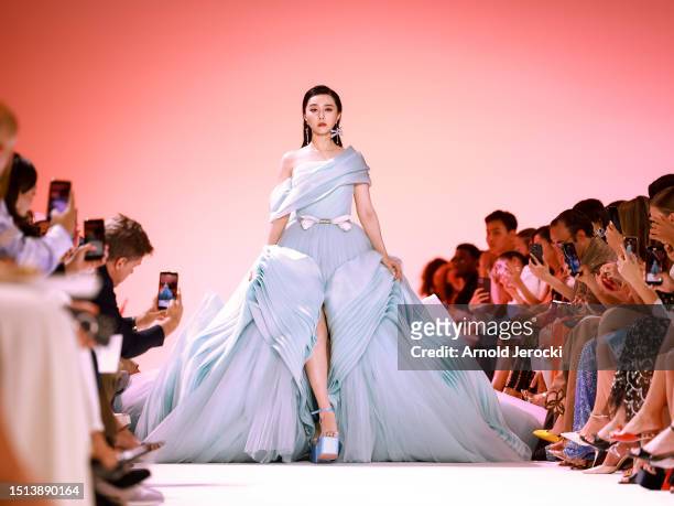 Fan Bingbing walks the runway during the Georges Hobeika Haute Couture Fall/Winter 2023/2024 show as part of Paris Fashion Week on July 03, 2023 in...