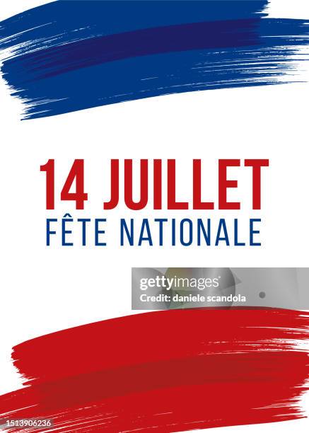 stockillustraties, clipart, cartoons en iconen met french national day greeting card with brush stroke background in france national flag colors - bastille day